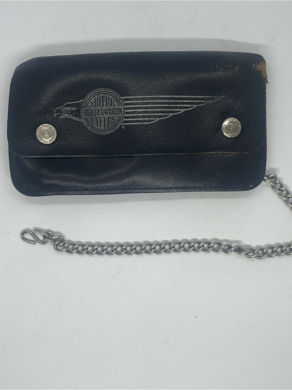 Vintage Harley Davidson Leather Biker Chain Wallet Eagle Wing Embossed Black